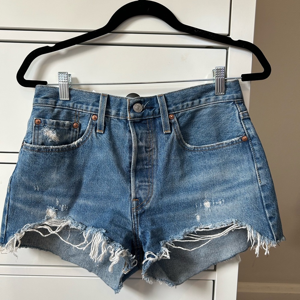Levi’s 501 Original High Rise Denim Shorts - Dark Blue Wash - size 27